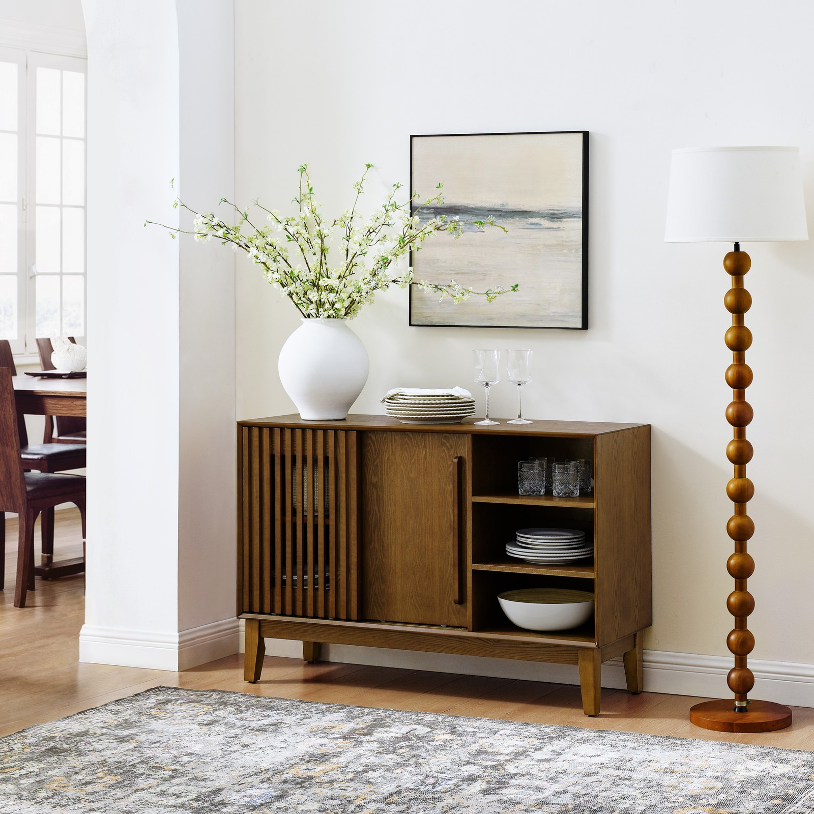 47.3" Sideboard Buffet Cabinet with Storage, Farmhouse Fluted Sideboard with 2