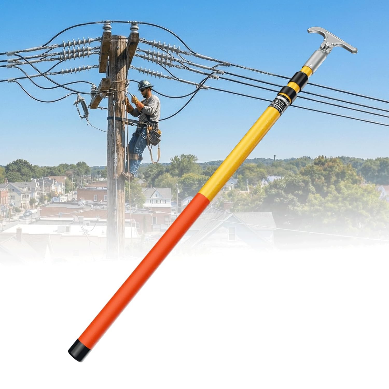9.8FT extendable hot stick, ASTM F711 compliant, 10kV insulated glass fiber rod.