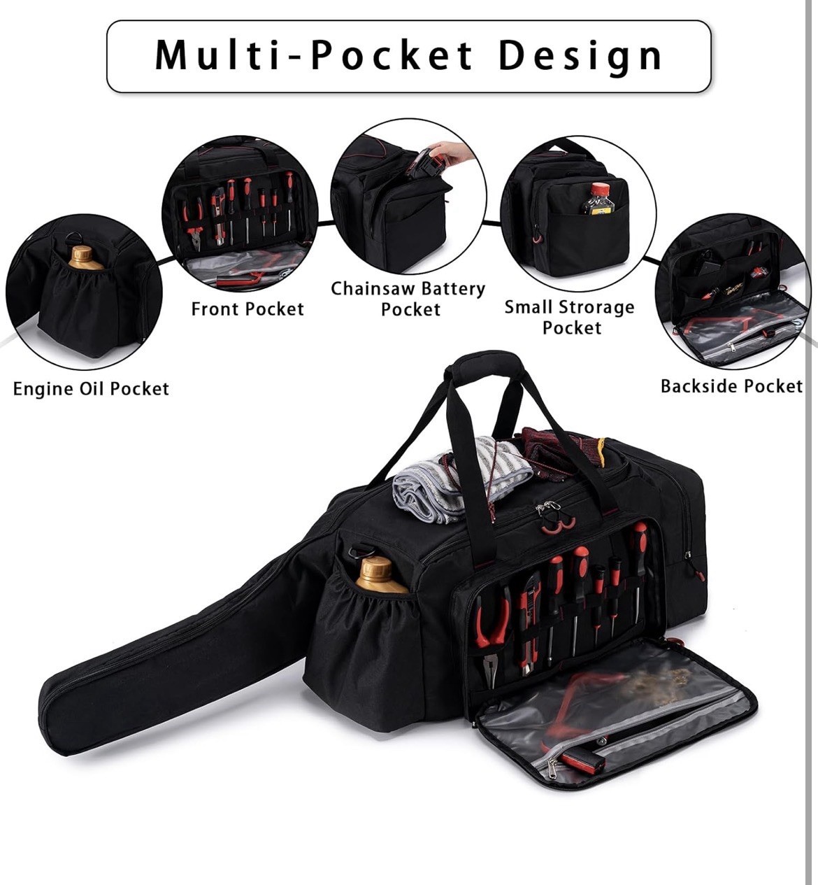 Chainsaw Case, Durable Chainsaw Bag with Removable Spill-proof & Wipe