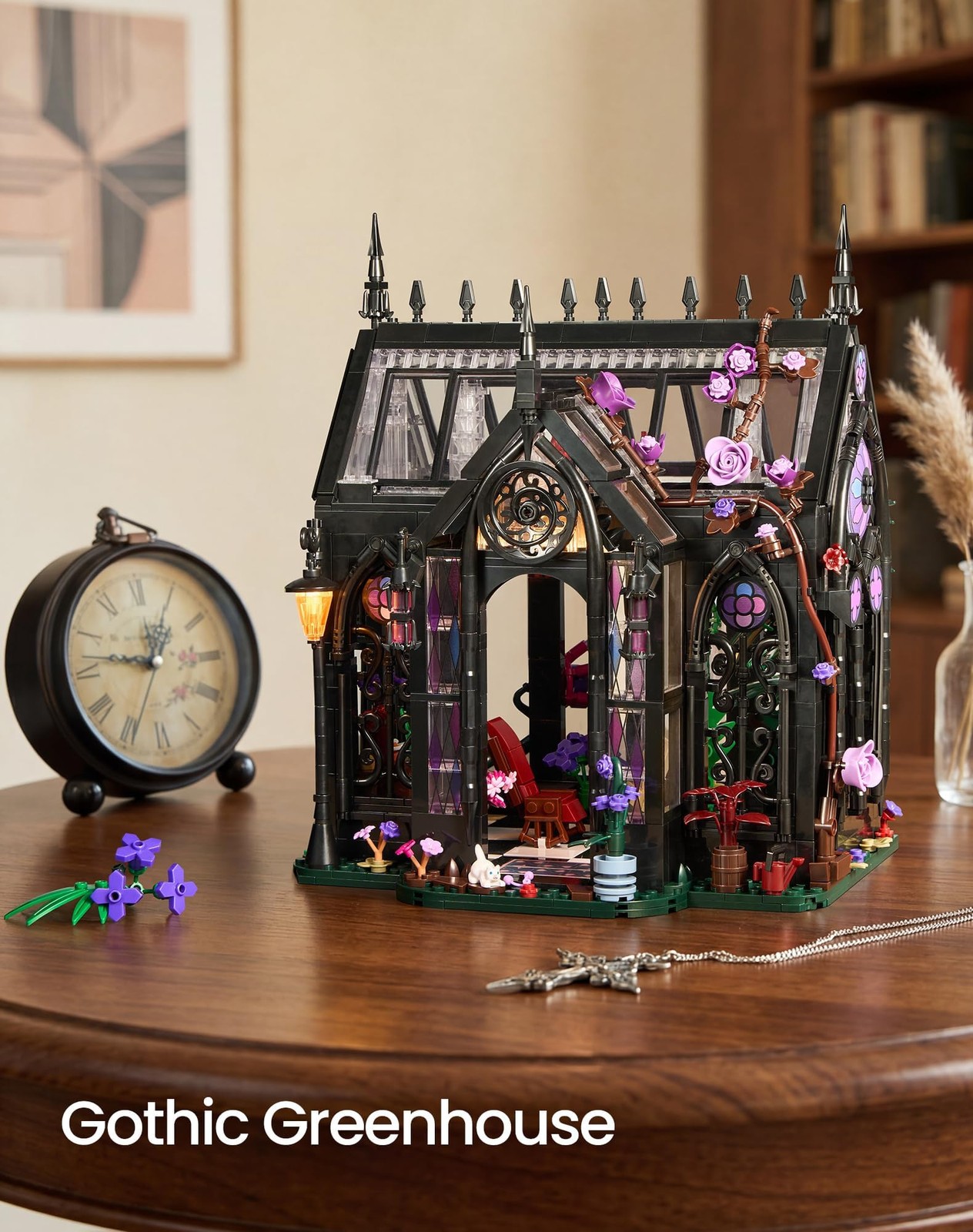 Gothic Greenhouse Building Set with Lights, Architecture Model with Stained G...