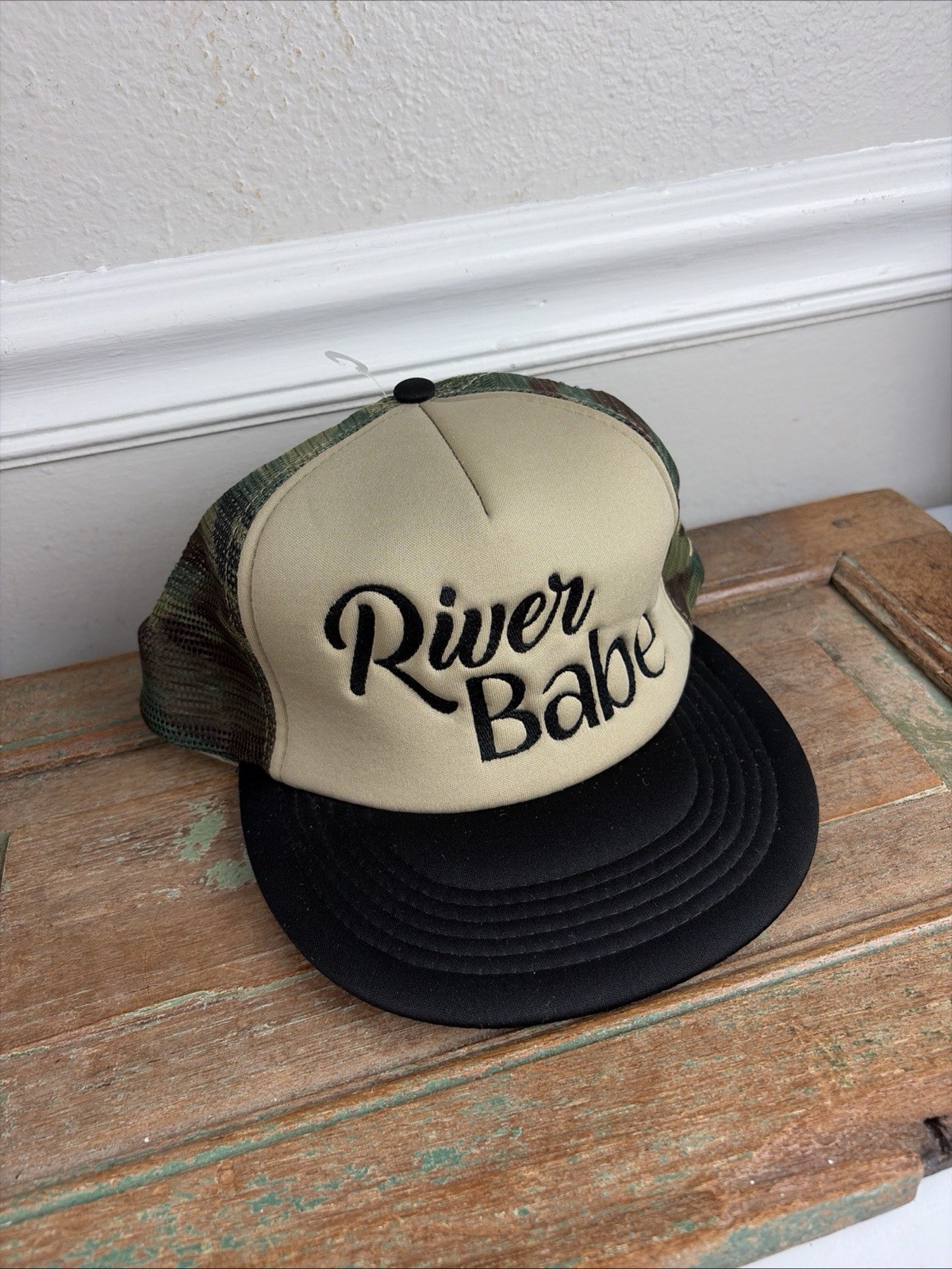 NICERIDE Hang 20 Snapback Trucker Hat Mesh Tan River Babe Camo NWOT Vtg Cap