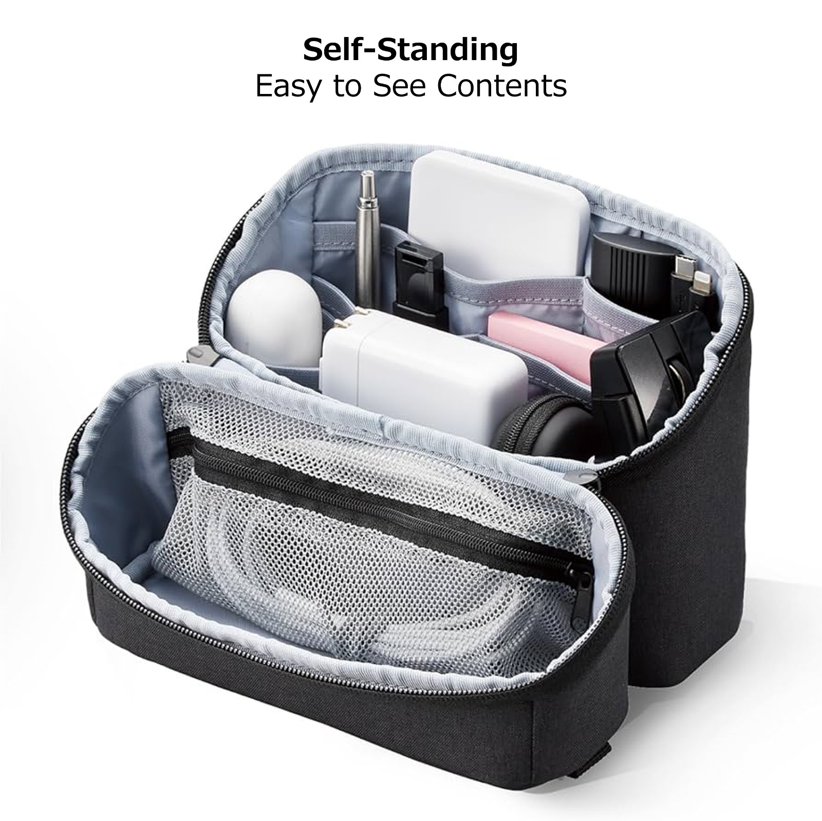 ELECOM Self-Standing Gadget Organizer Pouch w/ Handle Black BMA-GP18NBK