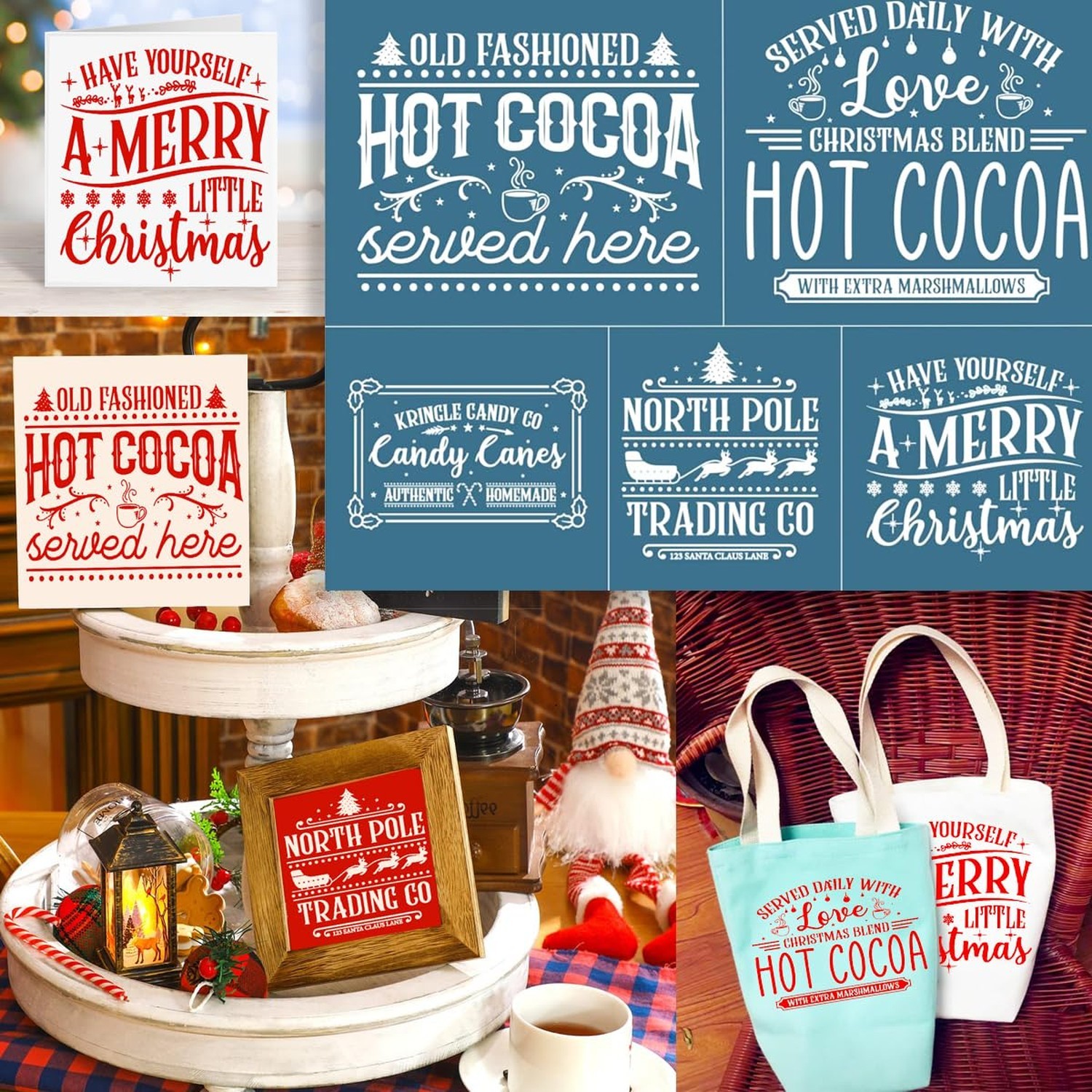 Alinacutle Hot Cocoa Christmas Silkscreen Stencil,Reusable Self-Adhesive Silk...