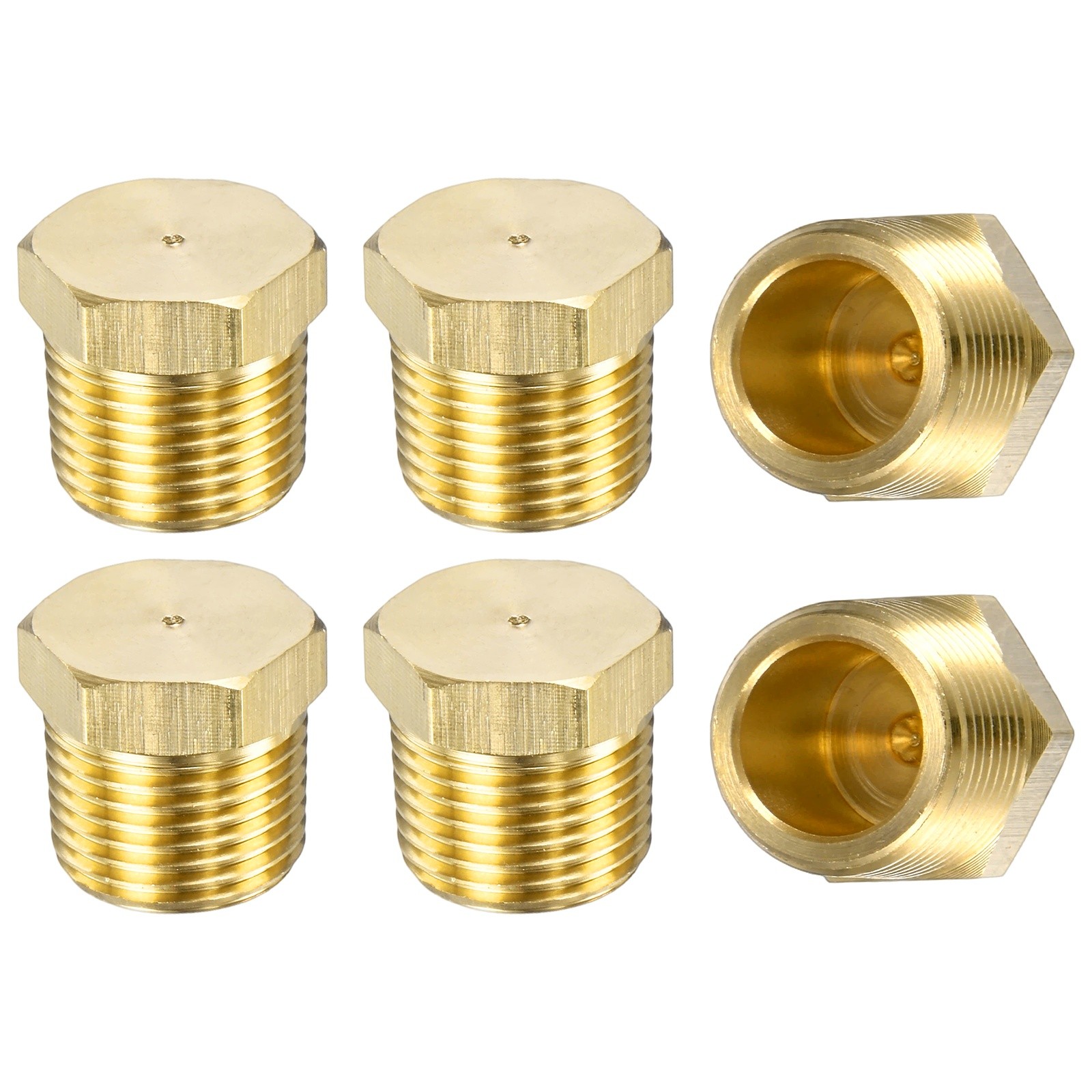 6-Pack Brass Pipe Fitting, 3/8 " NPT Female Thread Hex End Cap