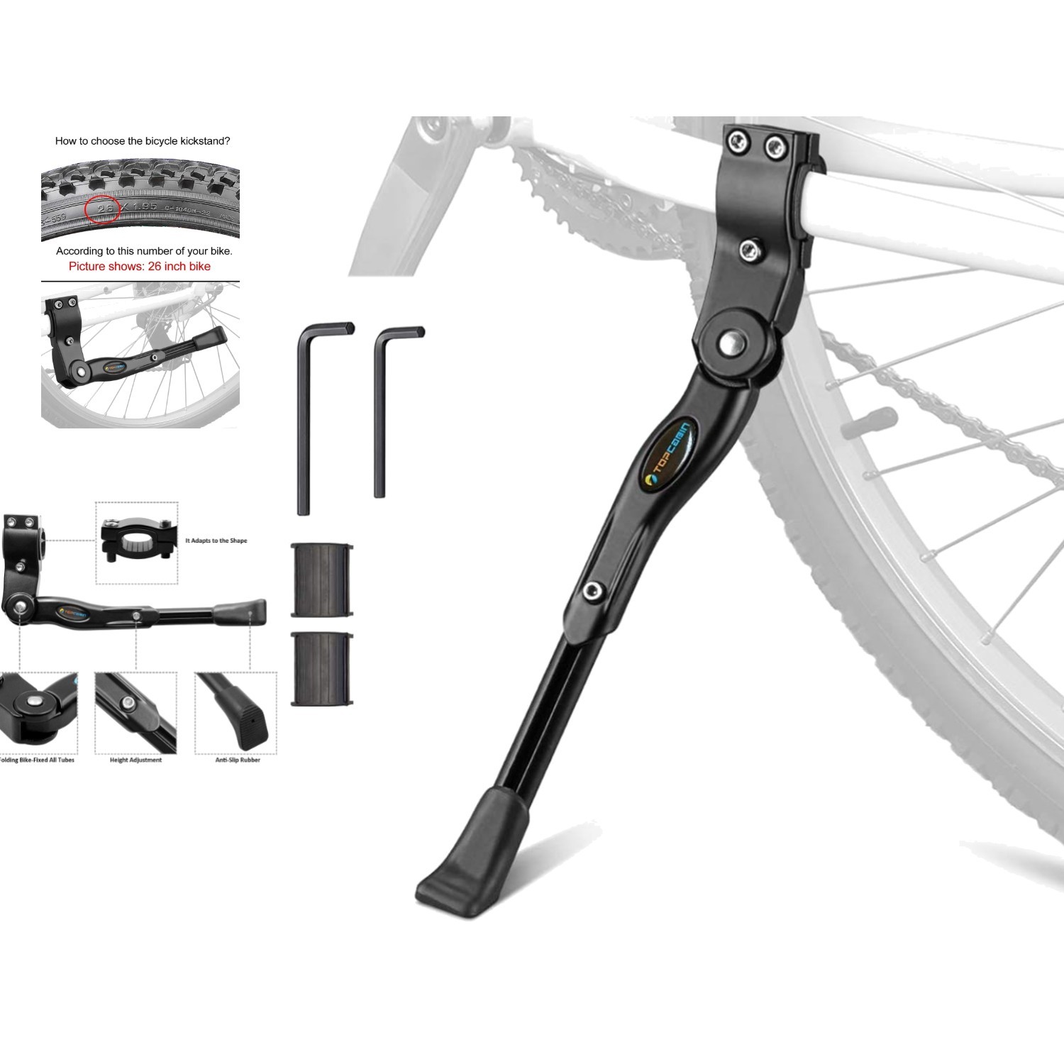 Adjustable Aluminium Alloy Bike Kickstand for 22-28 Inch Mountain & Road Bikes