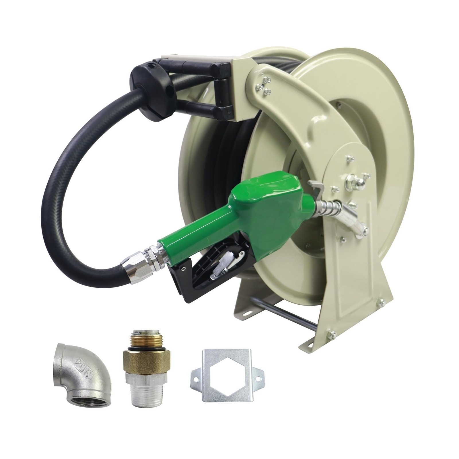 Fuel Hose Reel w/AUTO Fuel Nozzle,Fuel Hose Swivel,3/4"x33FT Retractable Dies...