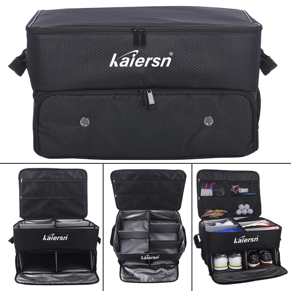 2 Layer Golf Trunk Organizer, Waterproof Car Golf Locker with Separate Ventil...