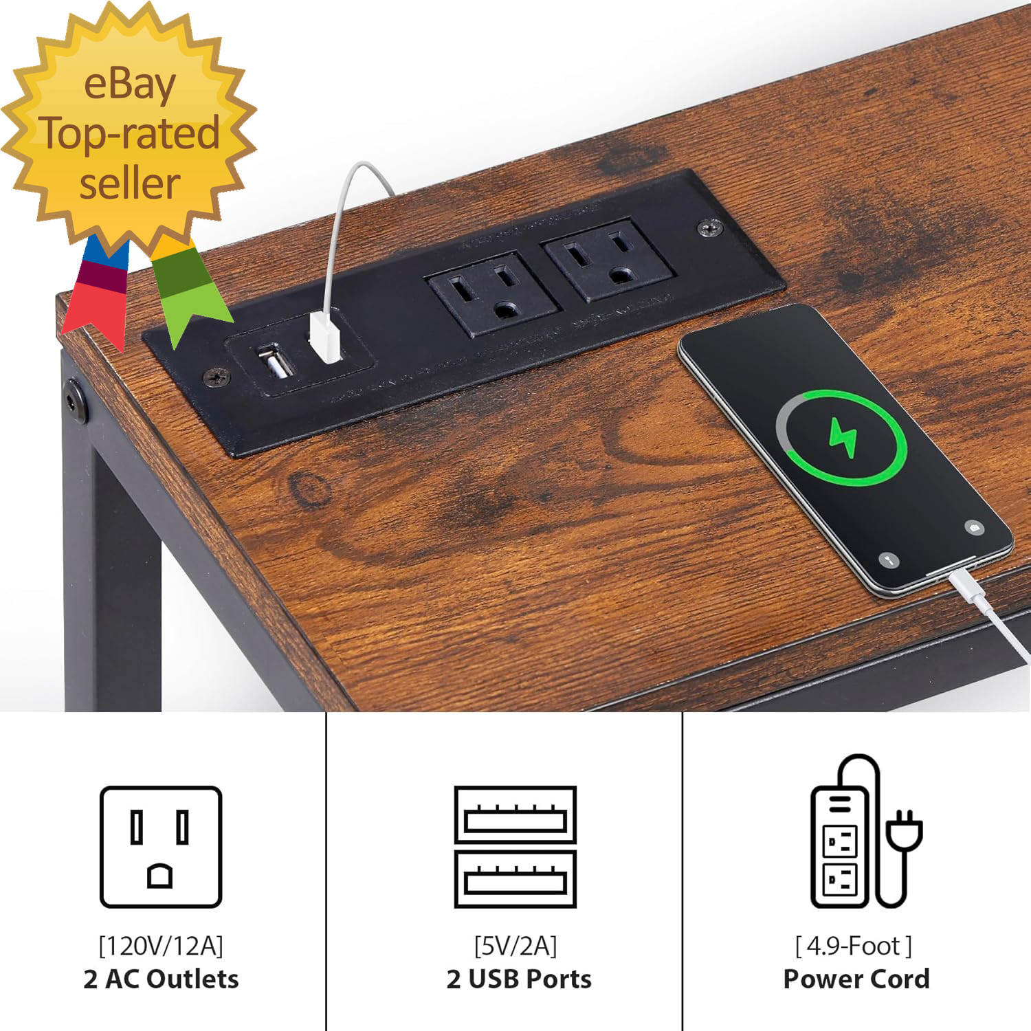 70.8 Inch Narrow Console Table with Power Outlet Industrial Long Sofa Table with