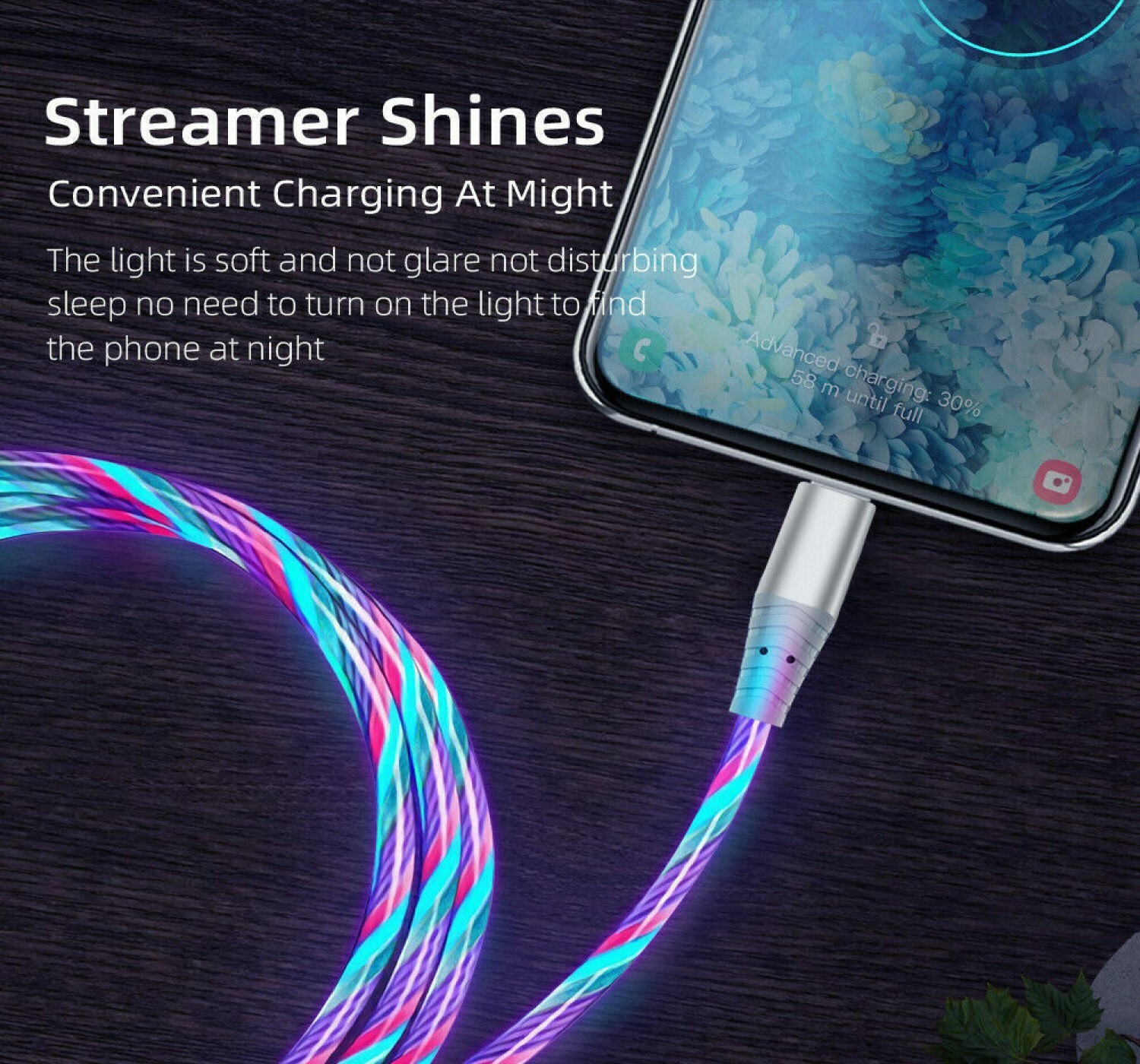 2 Pack 6ft LED Fast Charge Light Up Cable Cord for Samsung Apple iPhone Galaxy