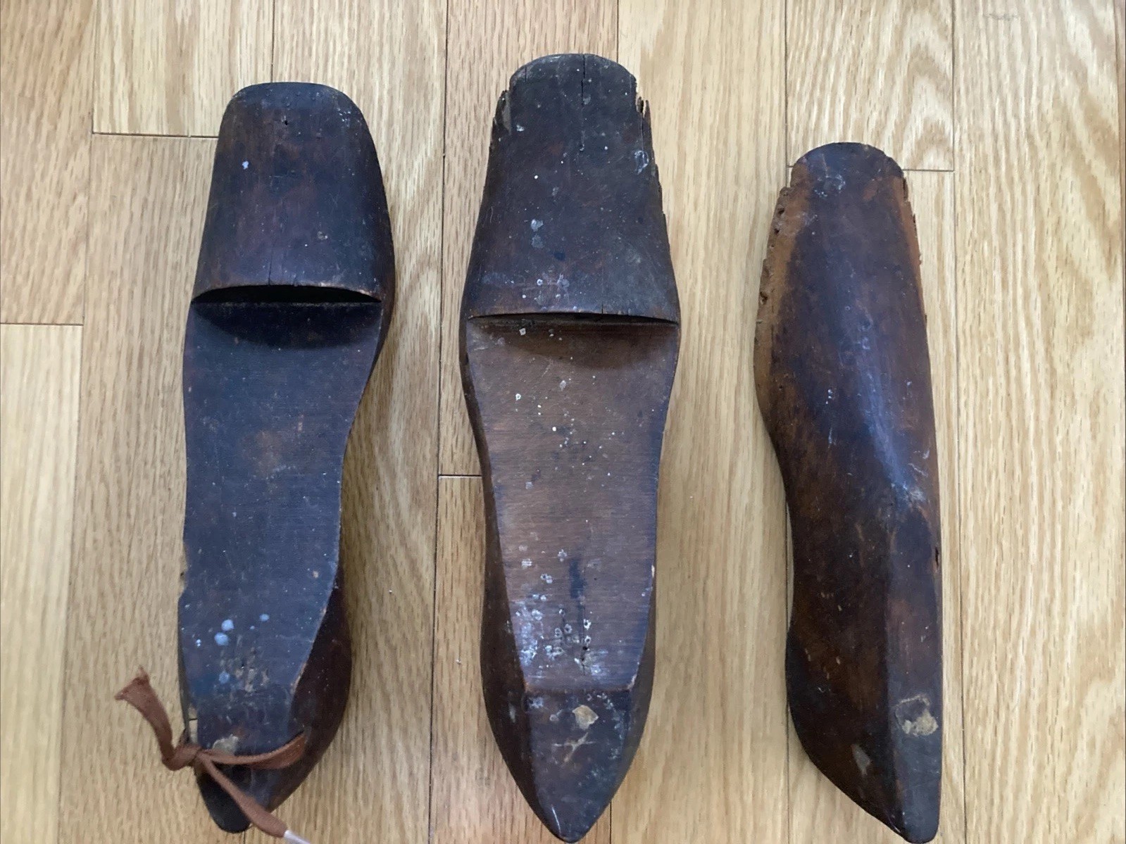 Three Wooden Antique Shoes Lasts Molds for Display