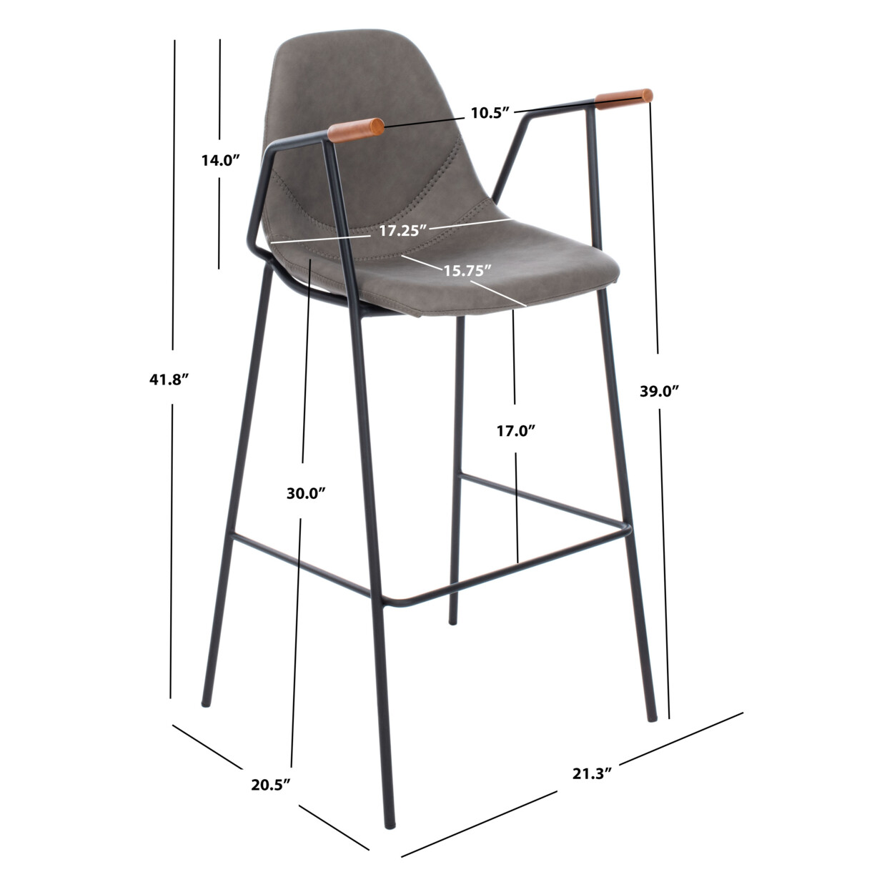 SAFAVIEH Tanner Mid-Century Bar Stool | Ash / Black |