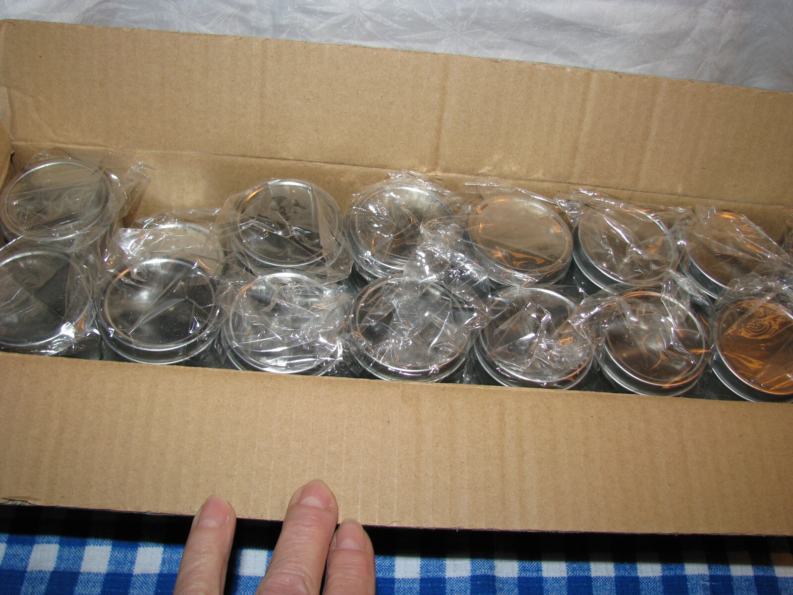 NEW Box of 48 Small Silver Covered Storage Tins 2" x 1-1/2"
