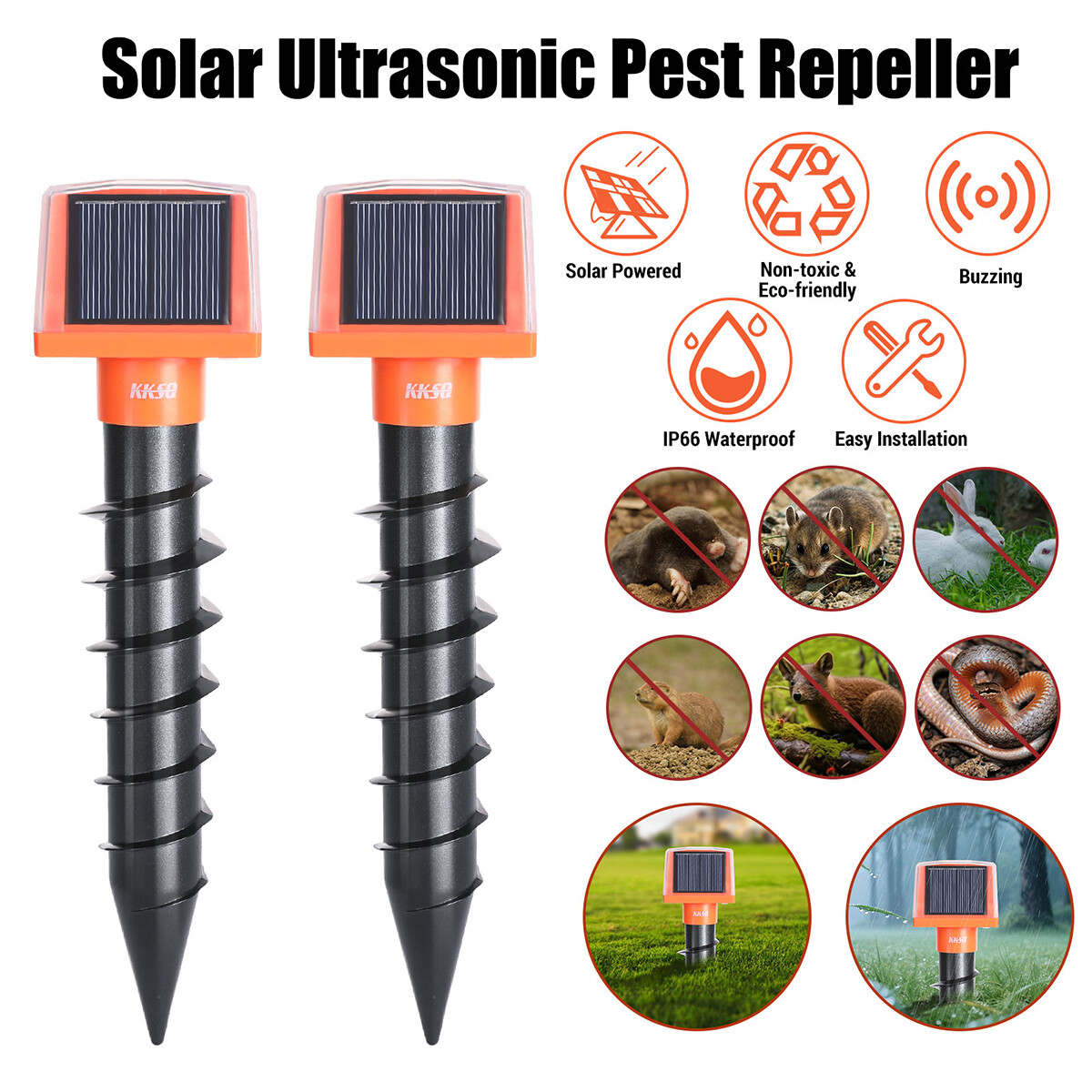 Ahuyentador De animales Mole Repelente Solares Alarma con luz estroboscópica
