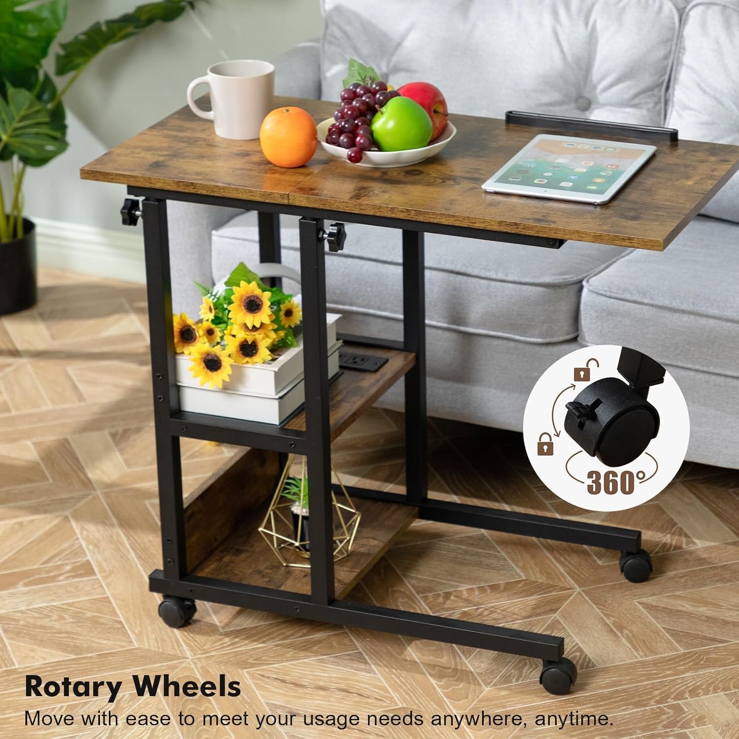 Adjustable C Table W/ Charging Station Tiltable Desk C Shaped End Table Couch