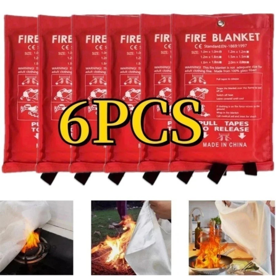 6PK Fire Blanket 39x39 Inch - Fiberglass Emergency Safety Cover for Home & Car