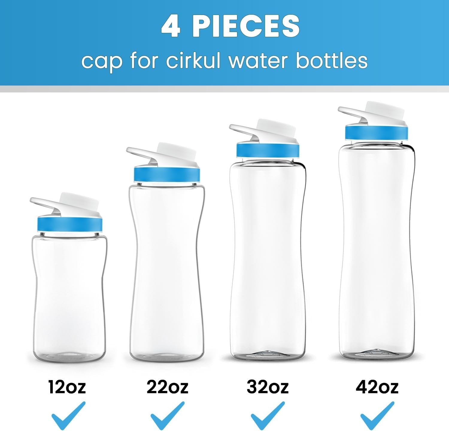 4-Pack Cirkul Water Bottle Lids - Leak-Proof & Dishwasher Safe Caps