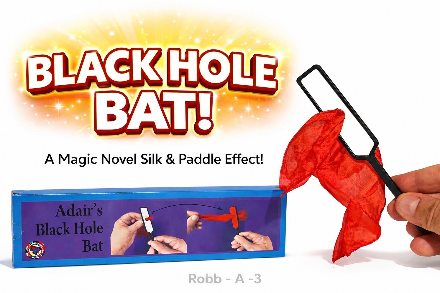 Adairs BLACK HOLE BAT Silk + Paddle Close Up Magic Trick Color Change Red White