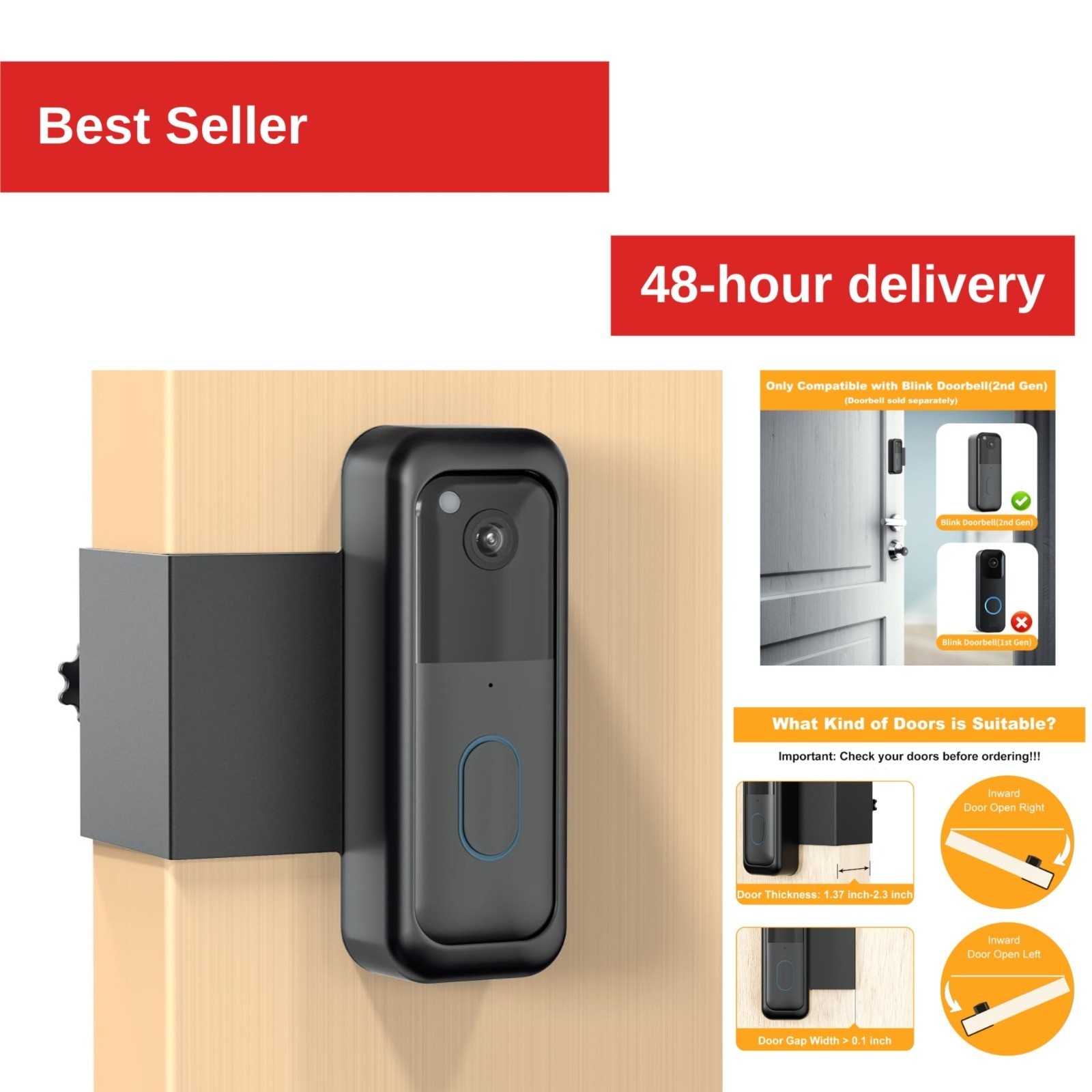 Blink Doorbell Mount Bracket, No Drilling, Anti-Theft, Easy Install