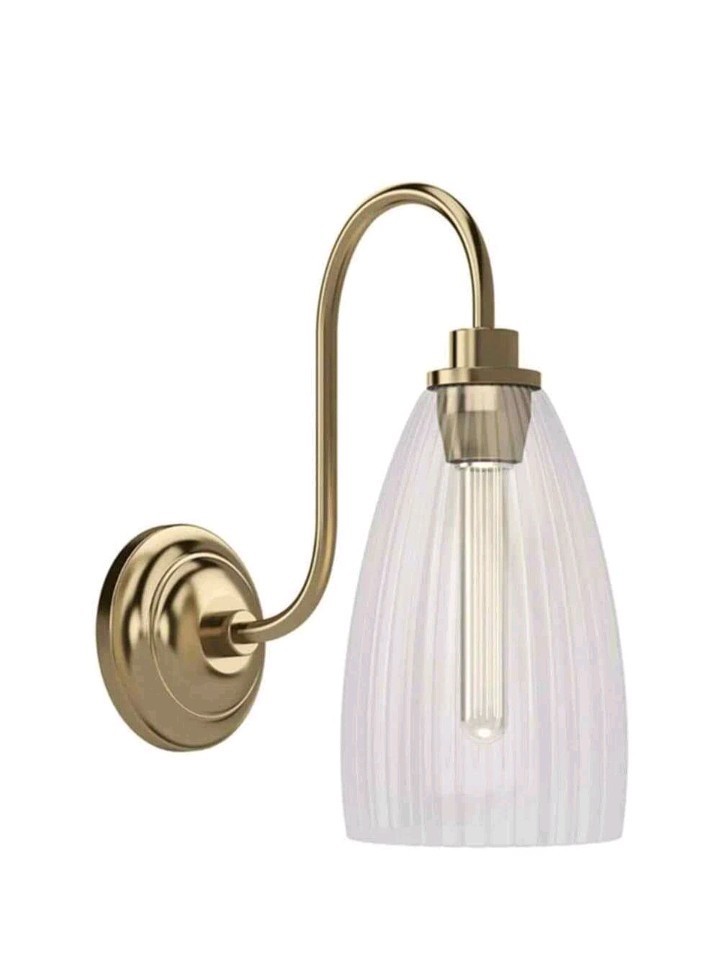 Progress Lighting Cely 14" 1-Light Brushed Bronze Wall Sconce Ribbed Glass Shade