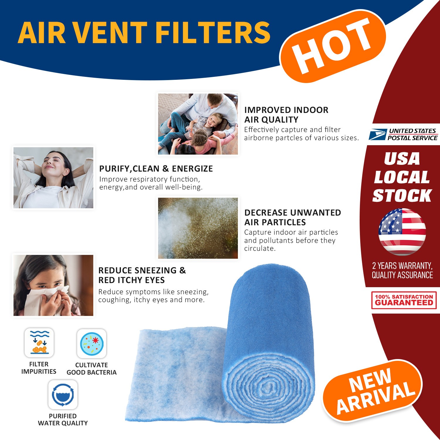 Air Vent Polyester Filter Roll MERV 8 HVAC Furnace Filter Cut to Fit 12" x 140"