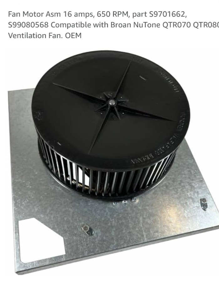 Fan Motor Asm 16 amps, 650 RPM, part S9701662, S99080568 Compatible with Broan N