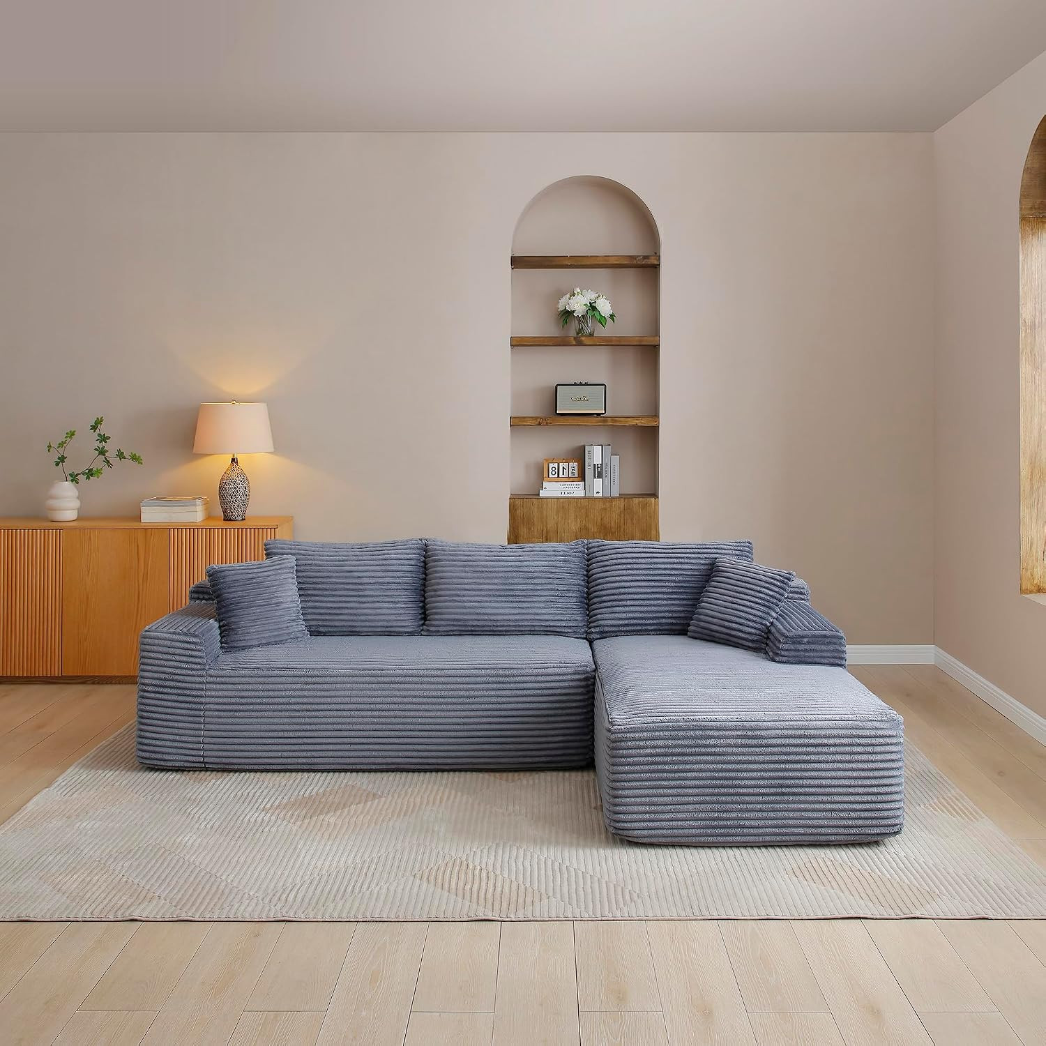 105-Inch L-Shaped Right Facing Corner Compressed Sofa Modular Sectional Boneless