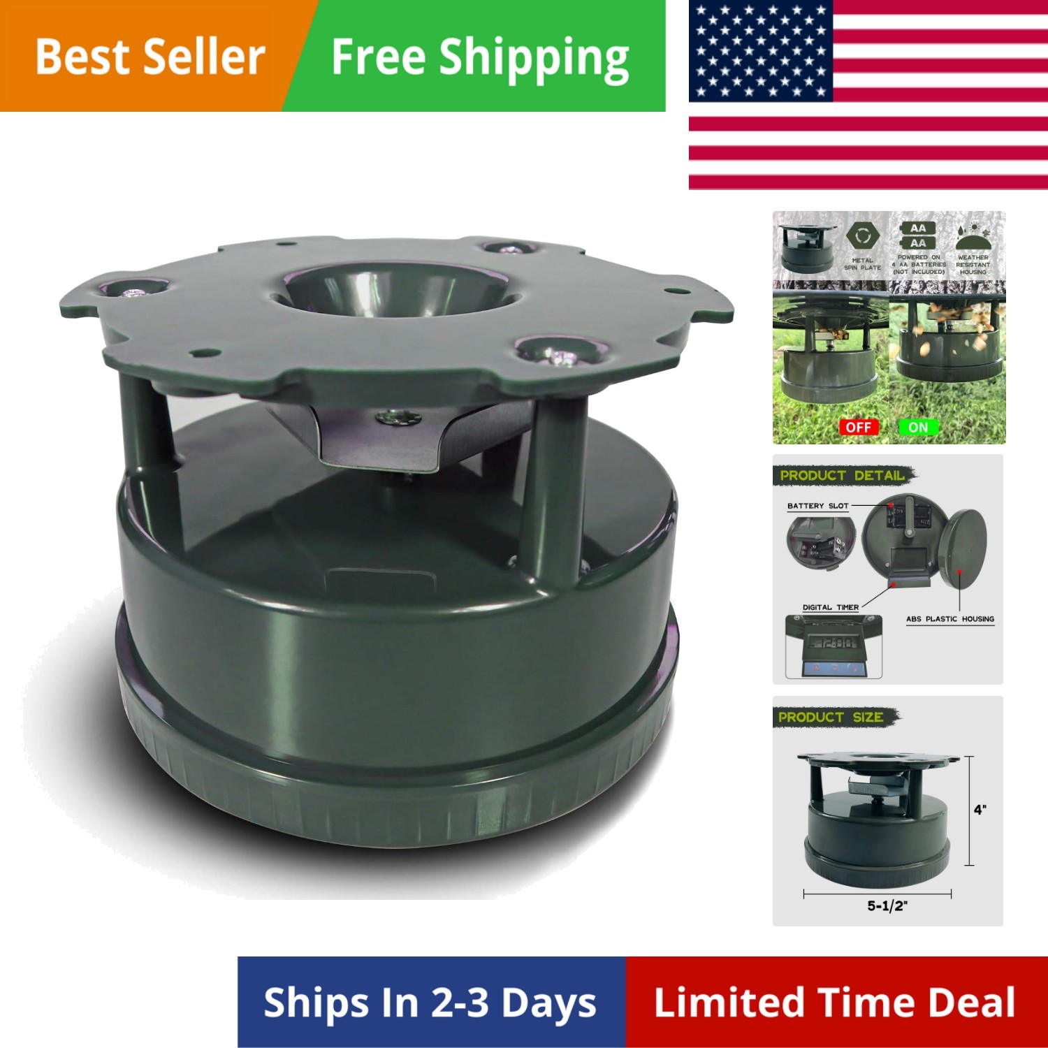 Deer Feeder Kit - Digital Timer - Metal Spin Plate - Easy Setup - All-in-ONE