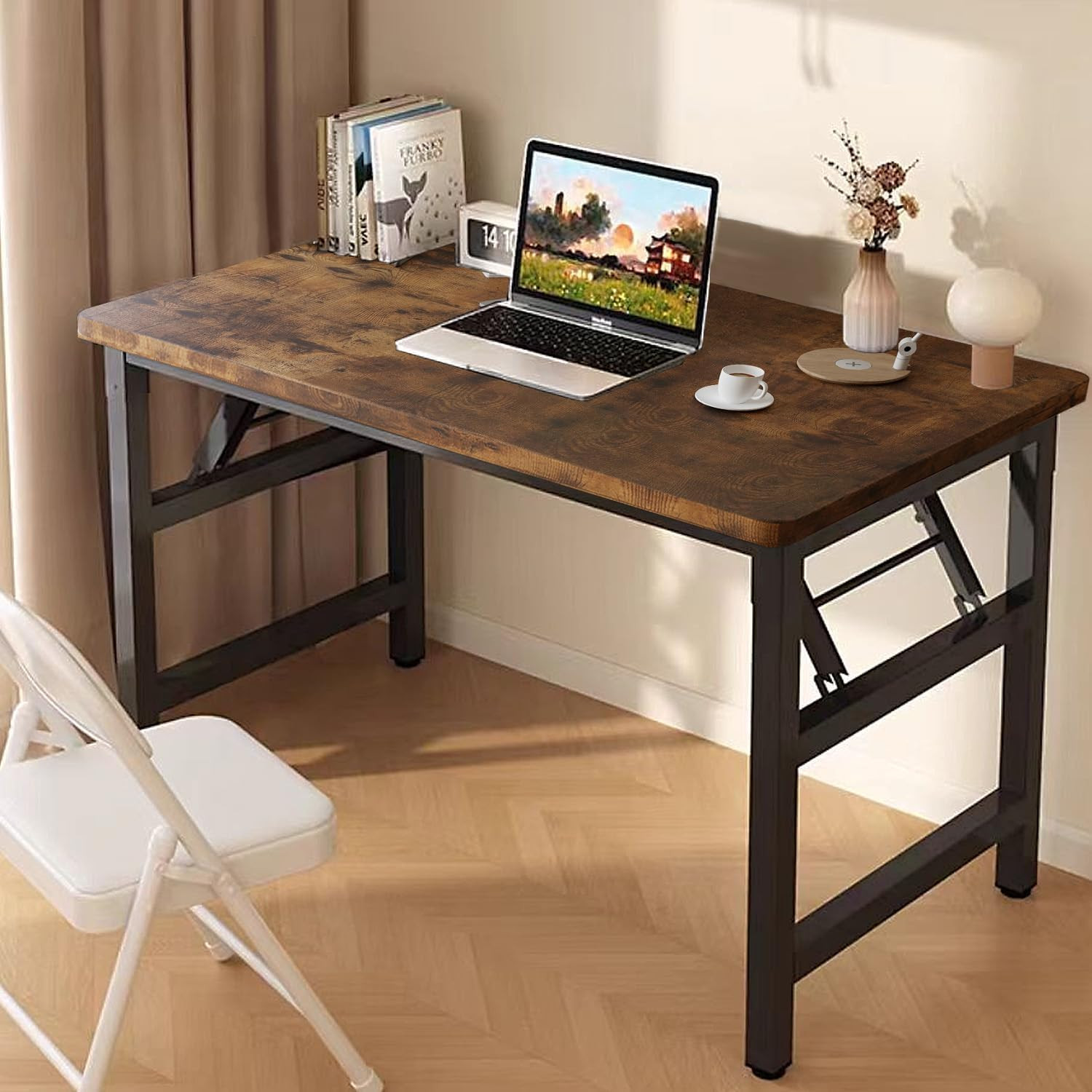 39.4 Inch Folding Table，Square Folding Desks for Small Space,Small Foldable Desk