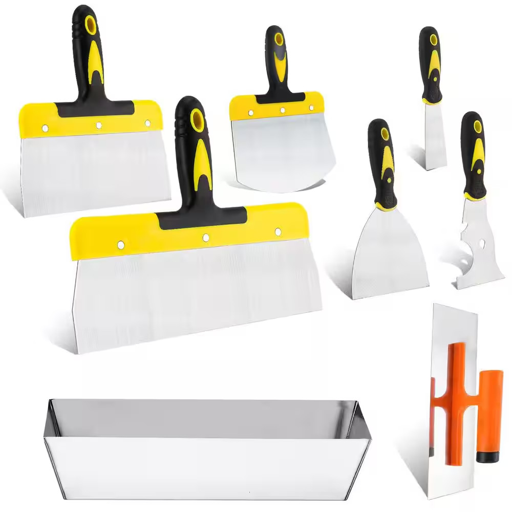 8-Piece Stainless Steel Drywall Hand Tool Kit Includes Taping Knives Putty Knive