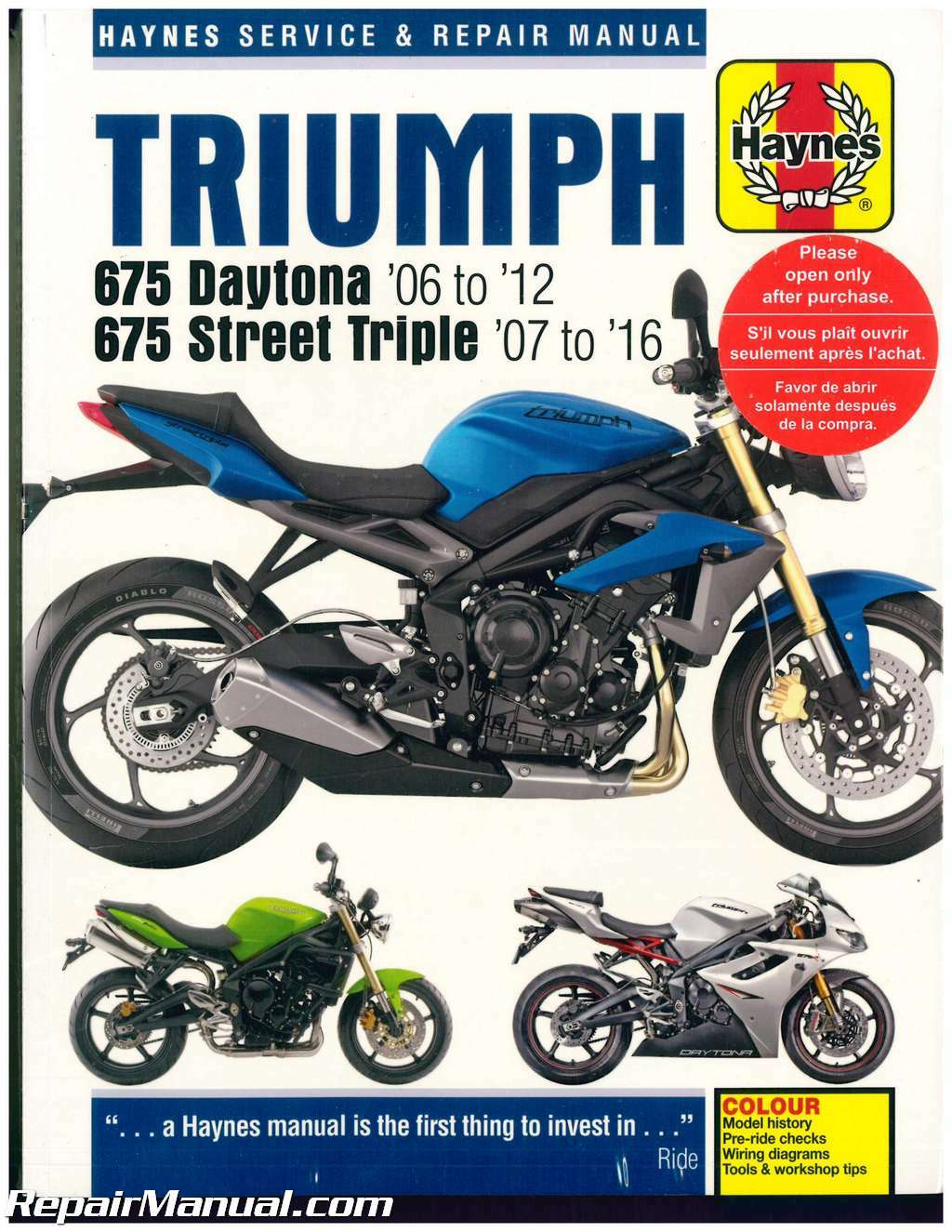 Haynes Triumph 675 Daytona 2006-2012 Street Triple 2007-2016 Motorcycle Repai...