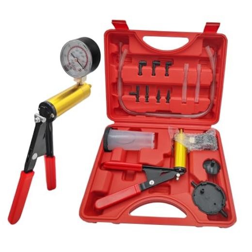 Hand Held Vacuum Pump Brake Bleeder Kit, One-Man Brake Clutch Oil Fluid Red