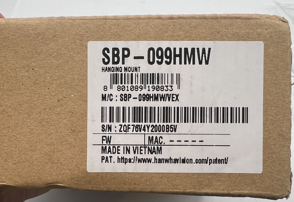 Hanwha SBP-099HMW Hanging mount Cap Adapter