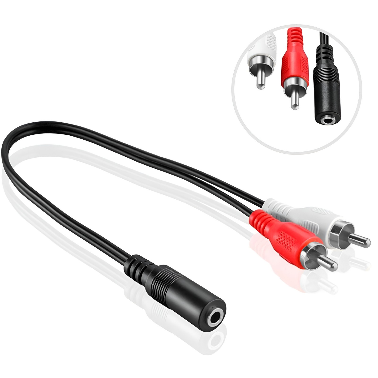 3.5mm Stereo Female Mini Jack to 2 Male RCA to Headphone Plug Adapter Y-Cable