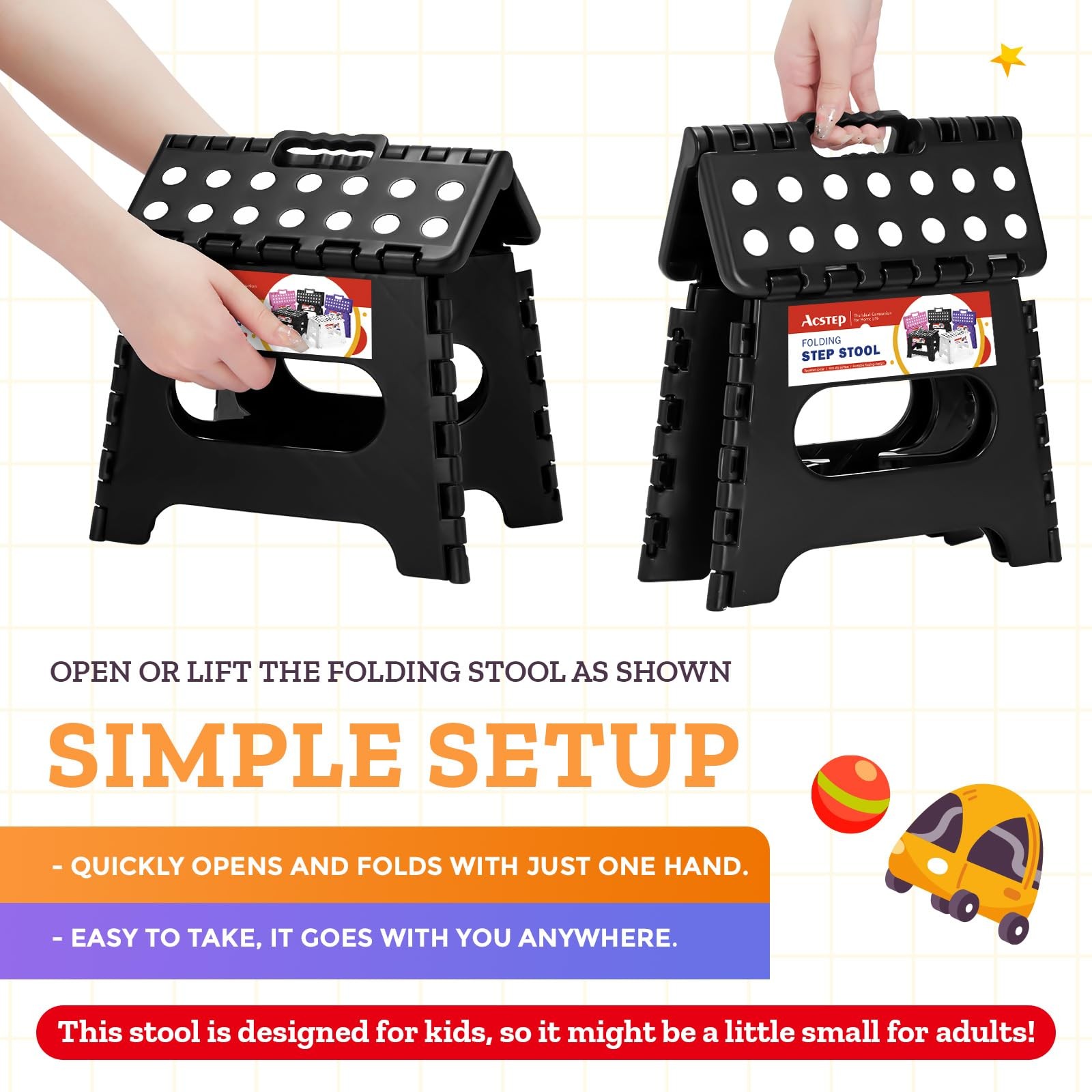 7.5 Inch Folding Step Stool Foldable Stool Height Kids Step Stool, 176 lb Capaci