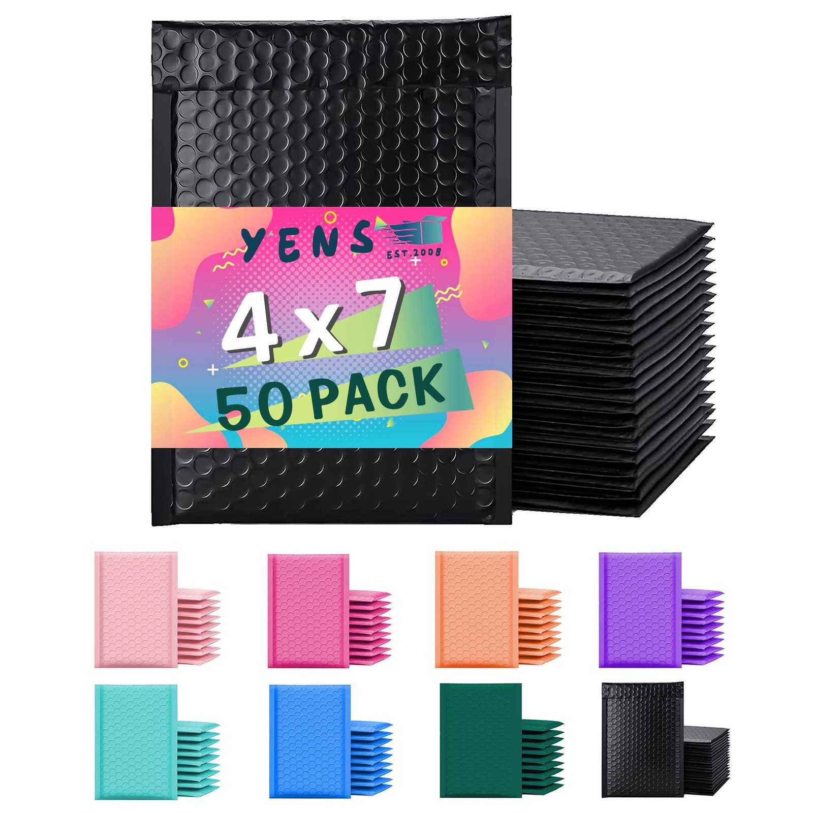 Yens Black Poly Bubble Mailers 4x8 50 Pack Usable 4x7 | Waterproof Self Seal ...
