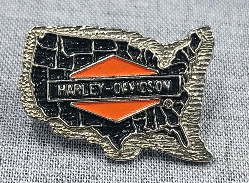 Vintage Authentic Harley Davidson USA Map With Bar And Shield Pin