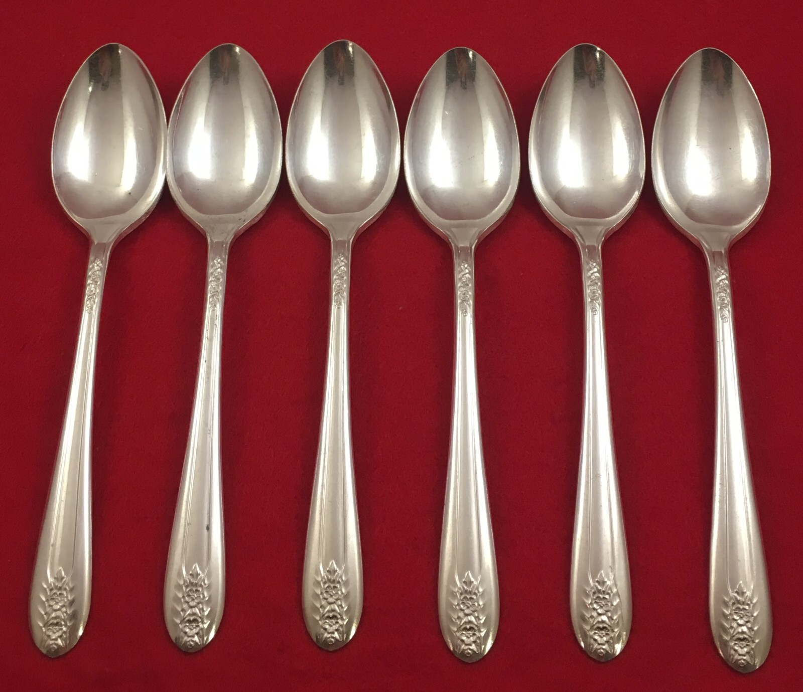 Lot of 6 Belfry BFP1 Silverplate TEASPOONS 6-1/8" Floral Tip Flatware
