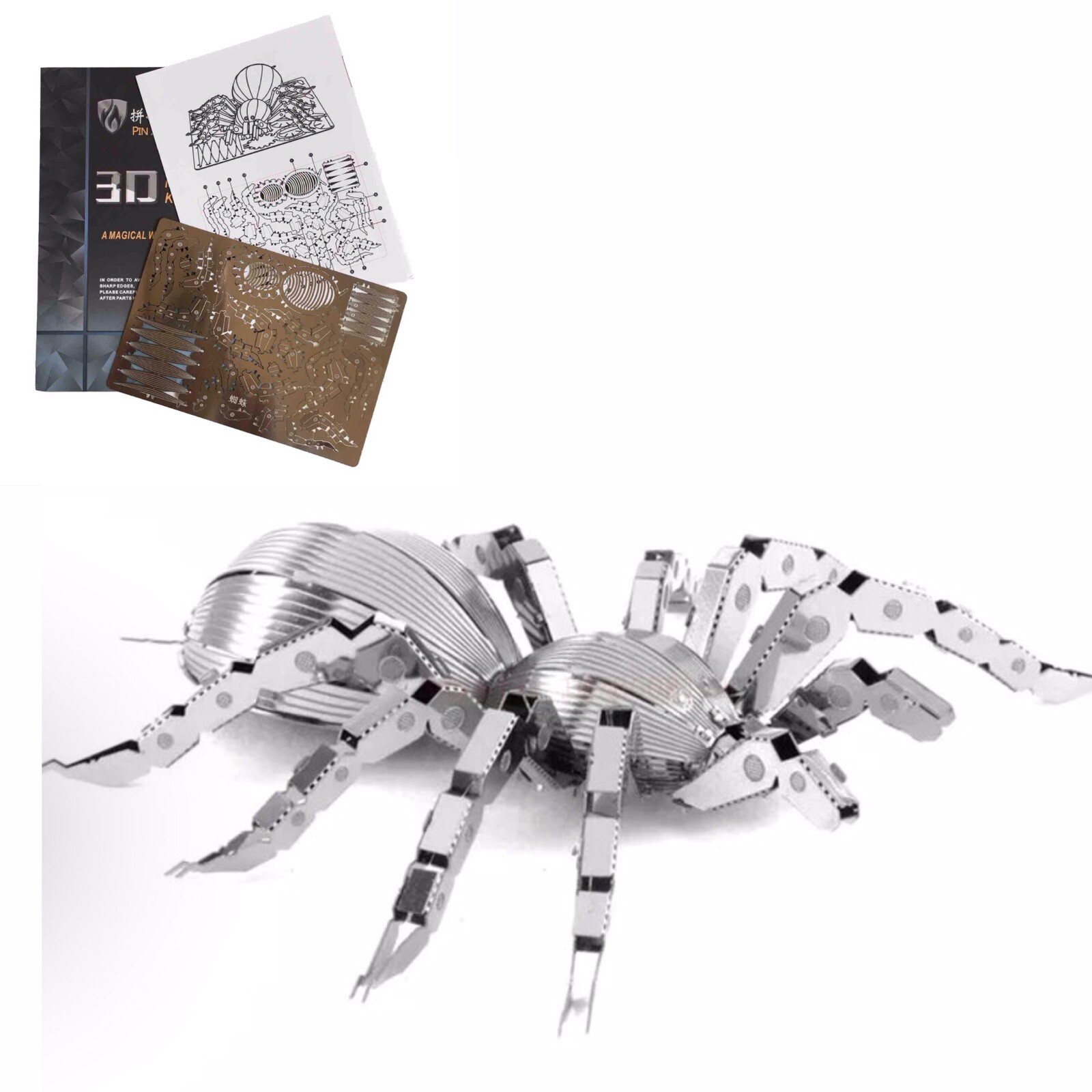 Metal 3D Puzzle Model- Spider  Stainless silver T-557