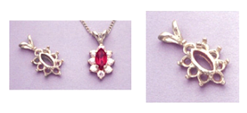 Light Marquise Cluster Pre-Notched Solid Silver Pre-Notched Pendant Setting