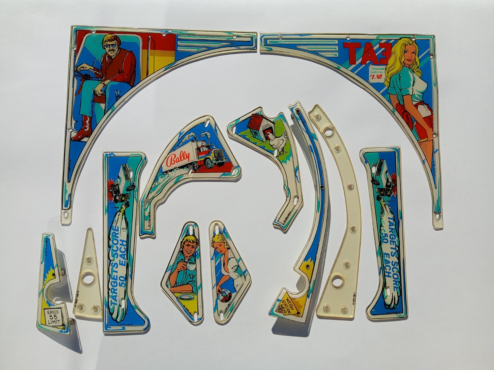Original Bally NIGHT RIDER Pinball Plastics (12 Pieces)
