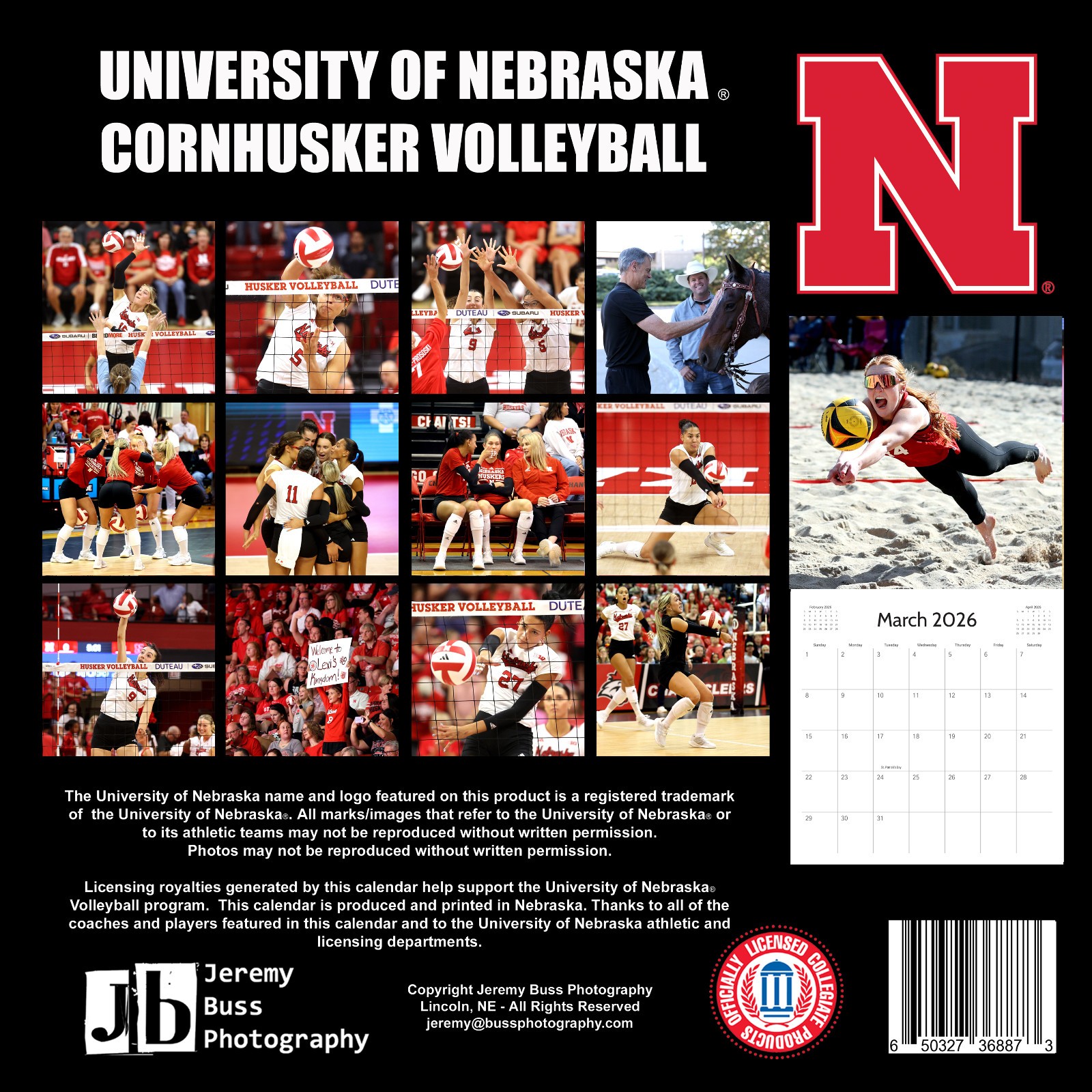 2026 Nebraska Cornhusker Volleyball Wall Calendar