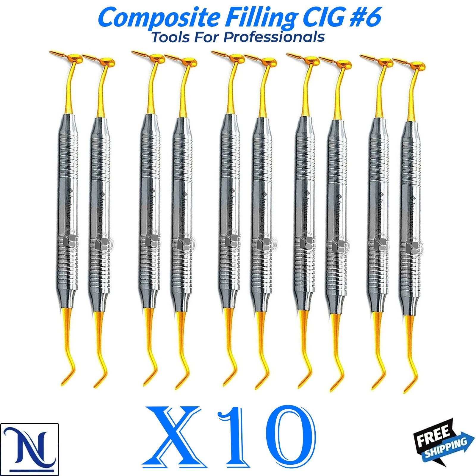 Dental Composite Filling CIG#6 Condenser Spatula & Plugger Titanium Gold Coated