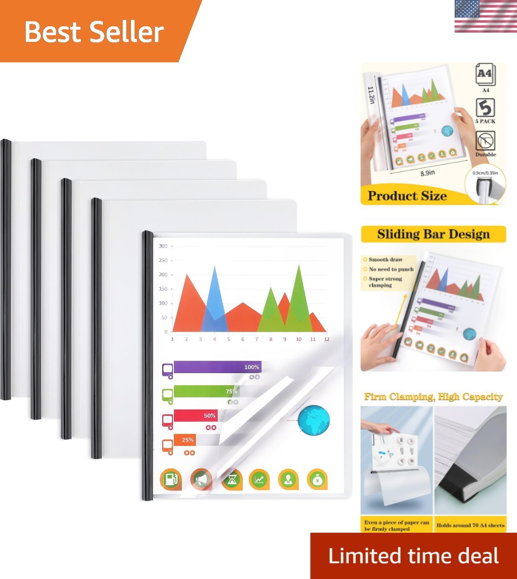 Report Covers with Sliding Bar, Clear Report Covers for Letter-Size Paper | R...