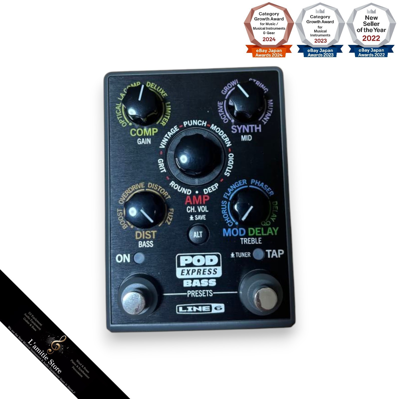 Line 6 POD Express Bass Effects Processor Black Amp Simulator Foot switch Tested