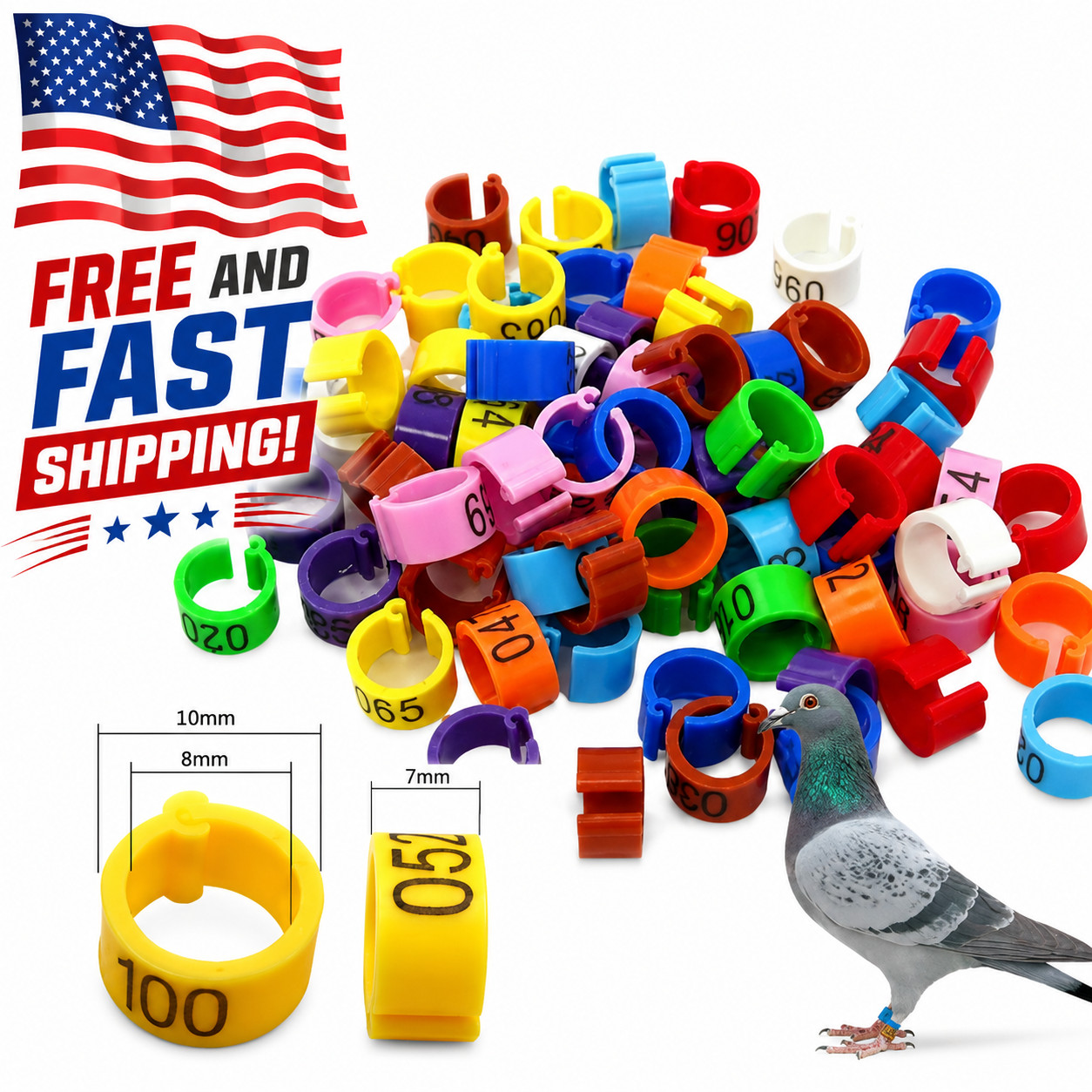 Bird Clip Ring ID 8mm Plastic Digital Markup Parrot Pigeons 10 Colors Marking