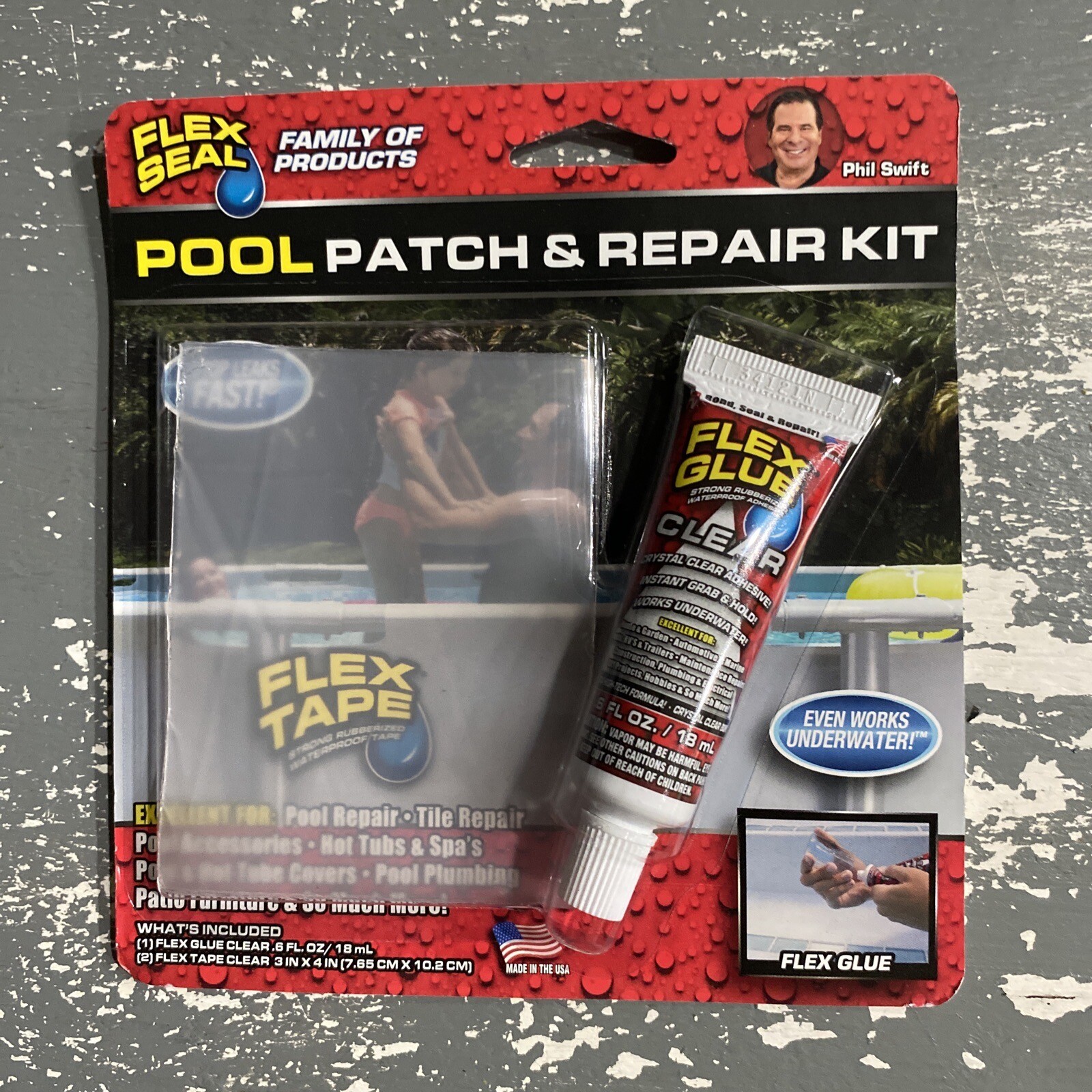 NEW Flex Seal 6019424 Pool PATCH & Repair Kit CLEAR Flex Glue (1) & Tape (2) 3x4