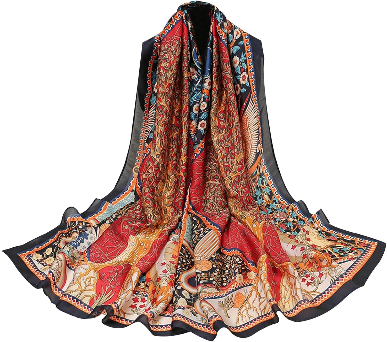 vimate 100% Large Silk Feeling Scarf-Women's Fashion Long Mulberry Silk Satin Ne