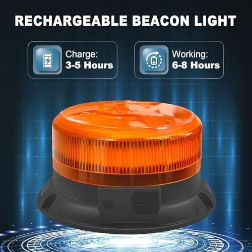 Rechargeable Amber LED Beacon Light Wireless with Remote Magnetic Emergency