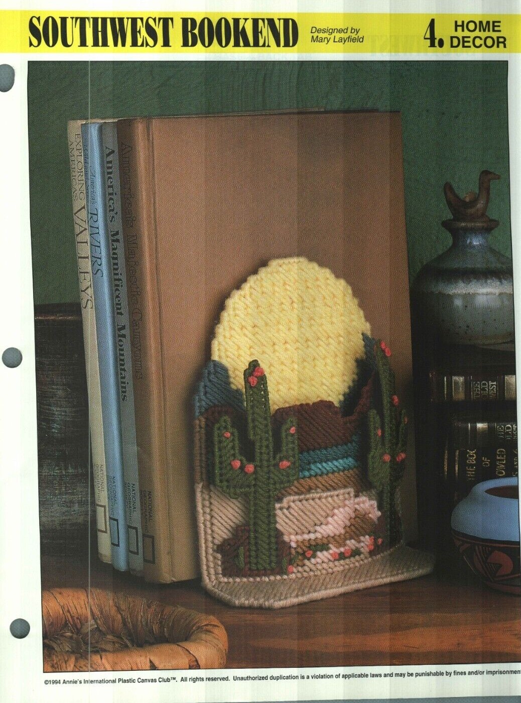 NEW SOUTHWEST BOOKEND HOME DECOR ANNIE'S PLASTIC CANVAS PATTERN INSTRUCTIONS