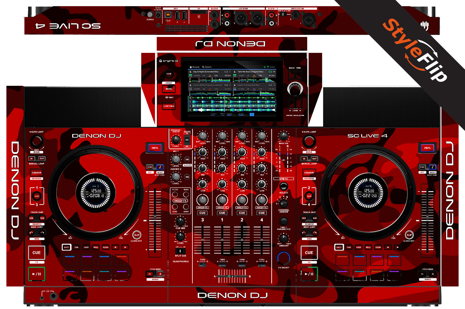 Denon SC Live 4 | Color Red Camo | Protective Decal | StyleFlip Skins